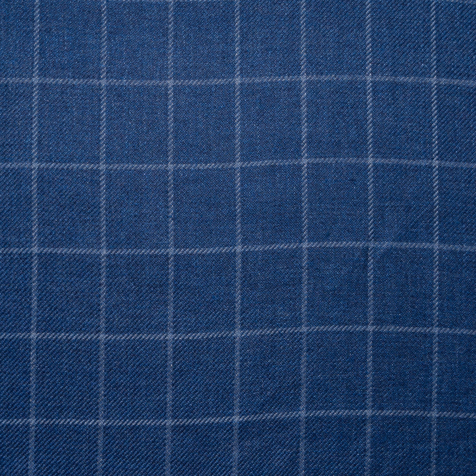 Blue Window Pane Checkered Linen Blend