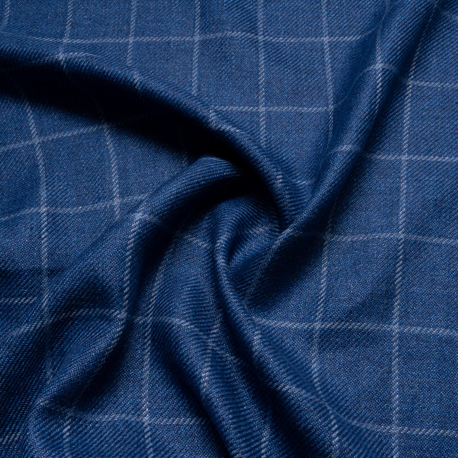 Blue Window Pane Checkered Linen Blend