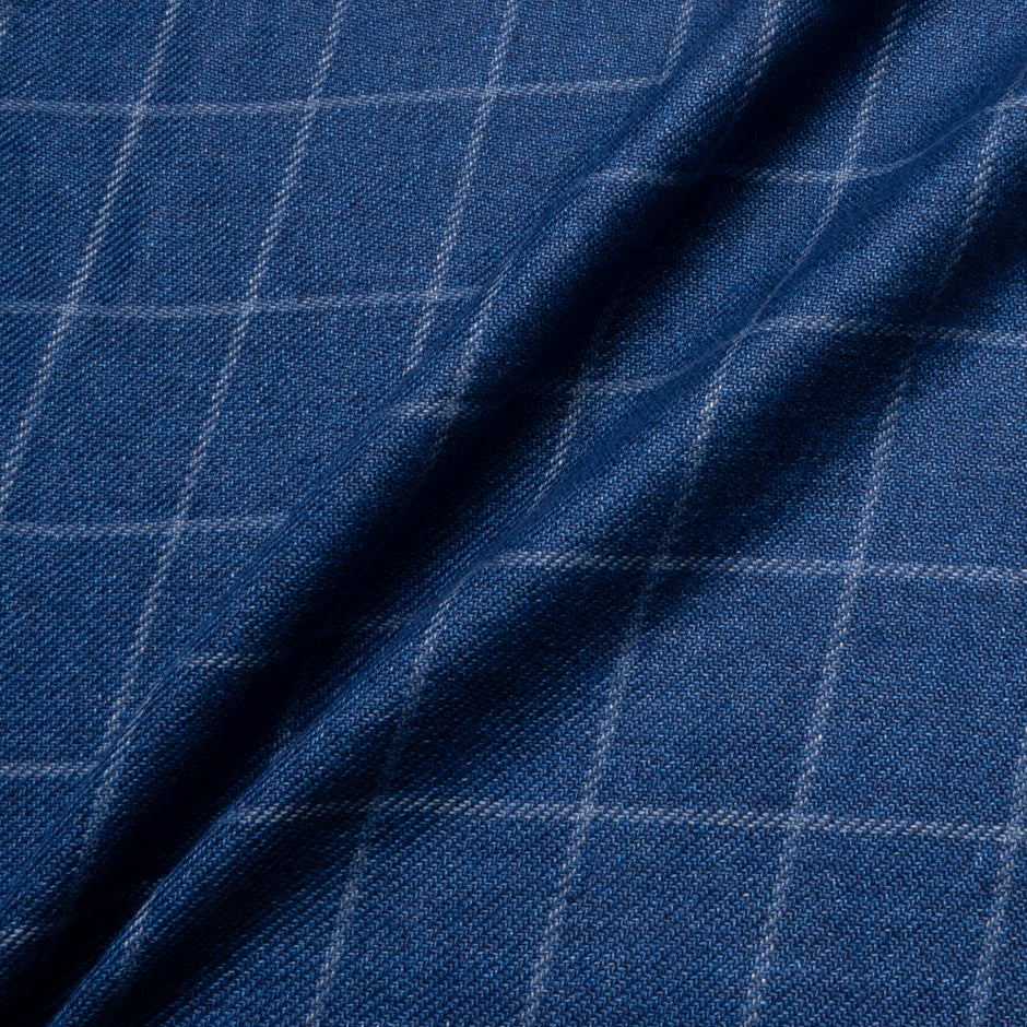 Blue Window Pane Checkered Linen Blend