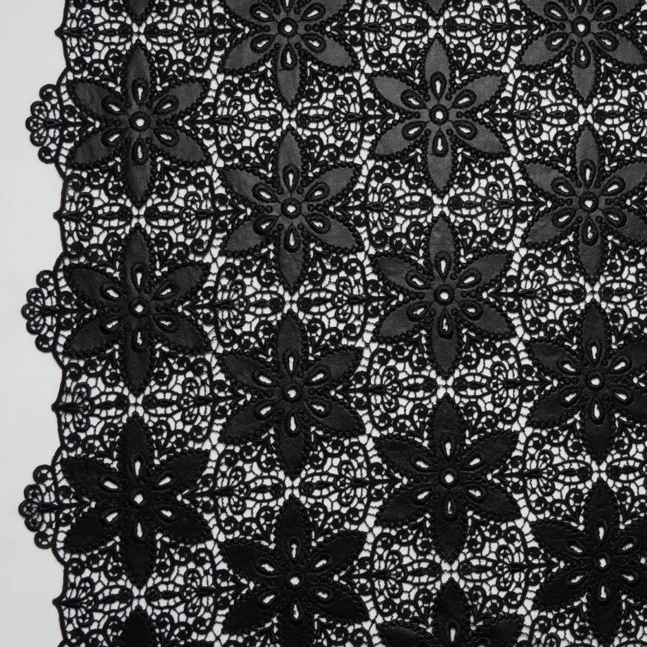 Black & Silver Grey Metallic Guipure Lace