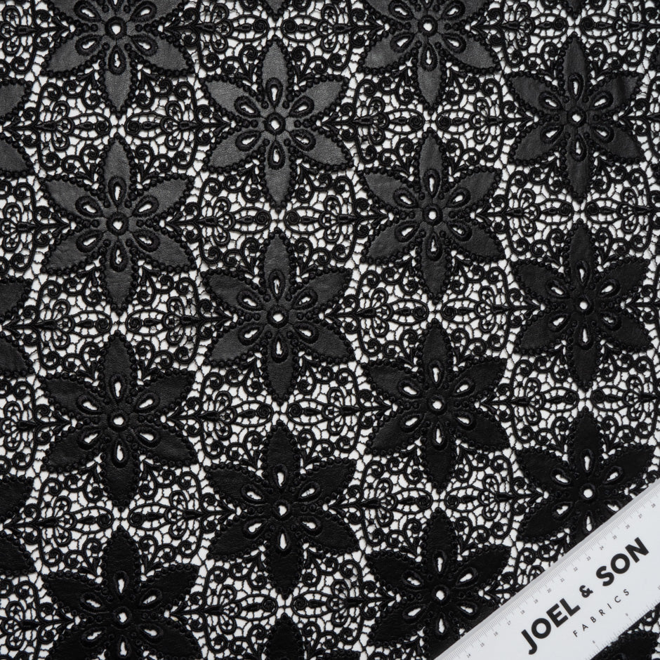 Black & Silver Grey Metallic Guipure Lace