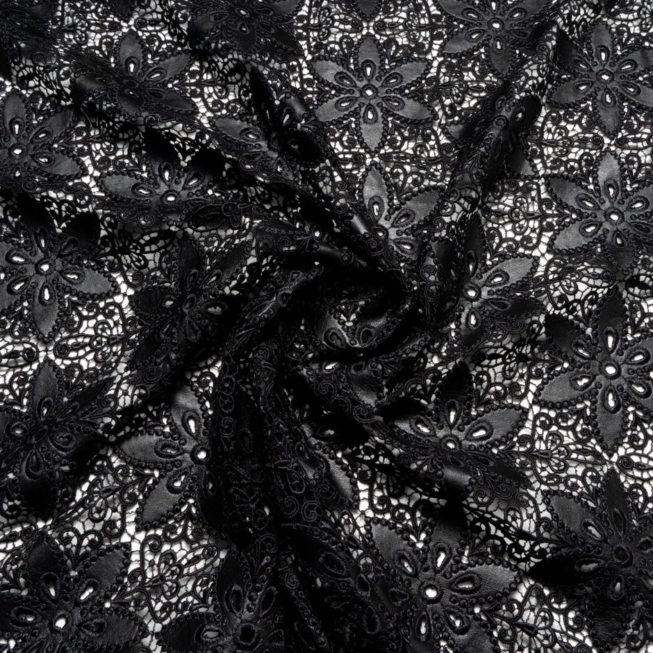 Black & Silver Grey Metallic Guipure Lace