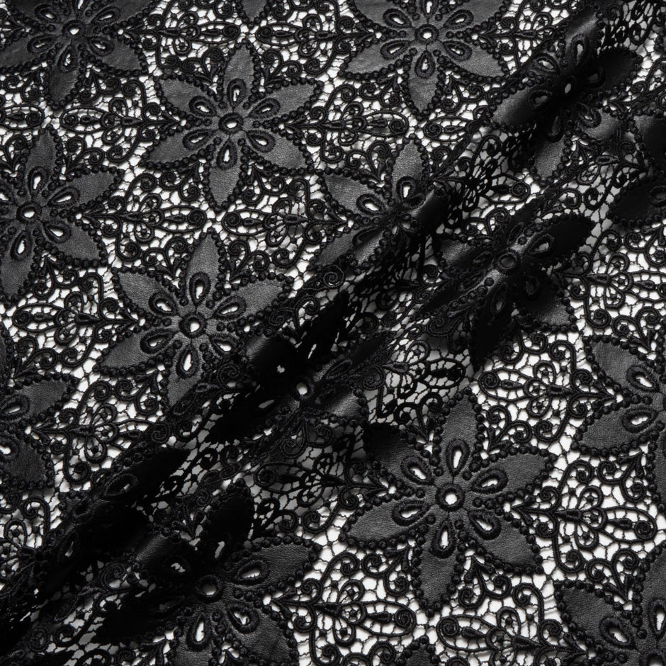 Black & Silver Grey Metallic Guipure Lace