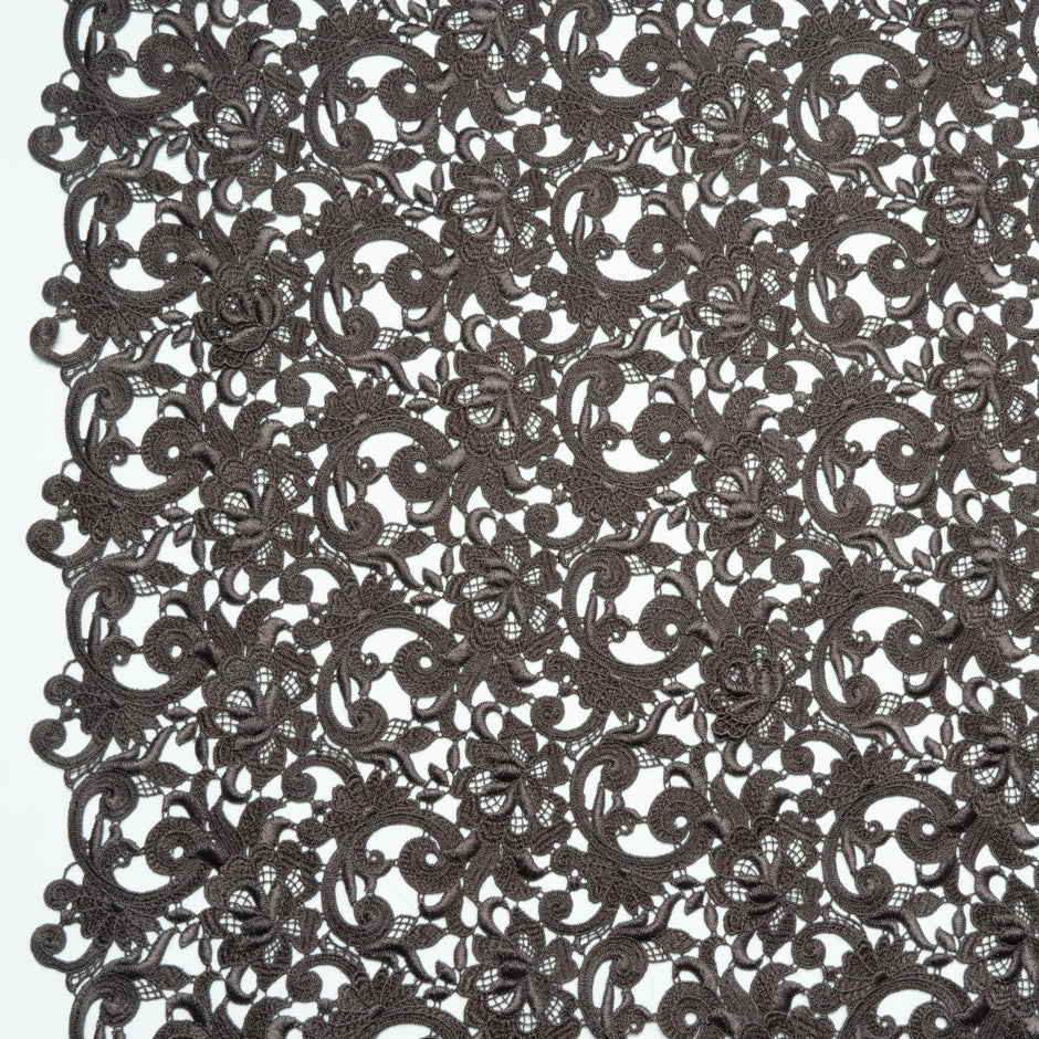 Deep Grey Floral Guipure Lace