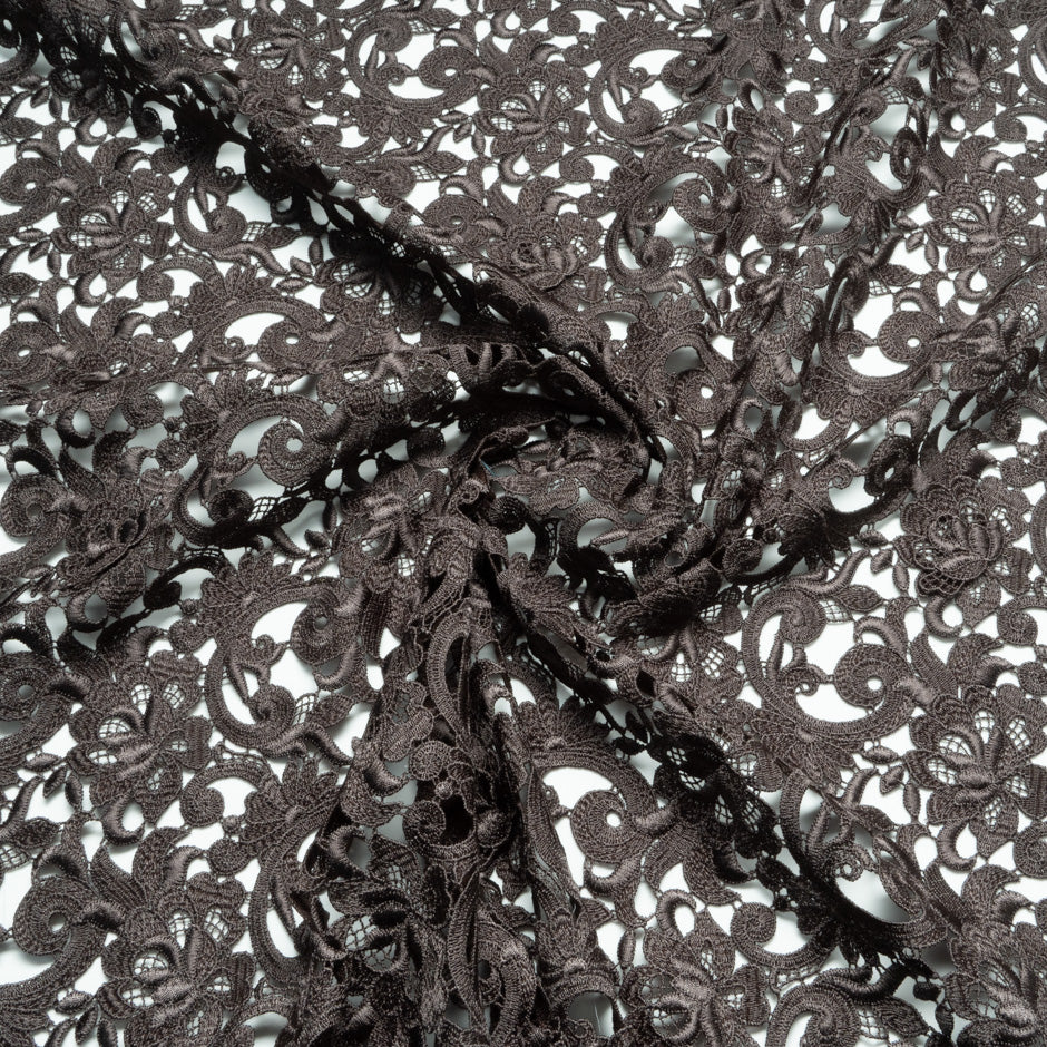Deep Grey Floral Guipure Lace