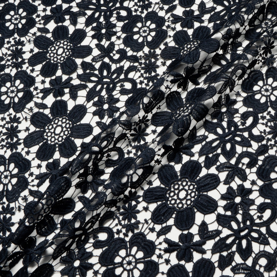 Midnight Blue Floral Guipure Lace