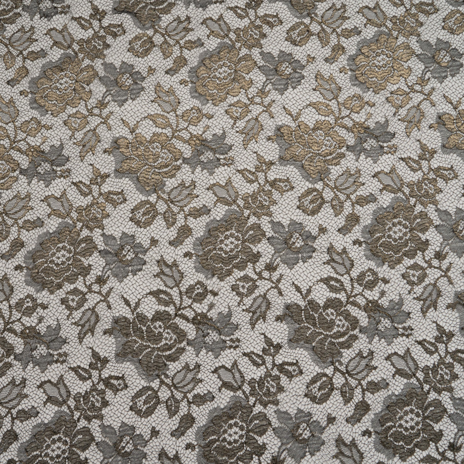 Gold Rose Floral Black Chantilly Lace