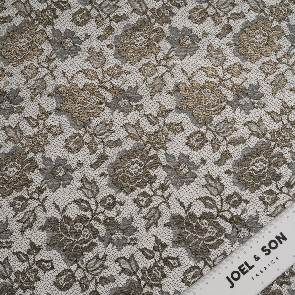 Gold Rose Floral Black Chantilly Lace