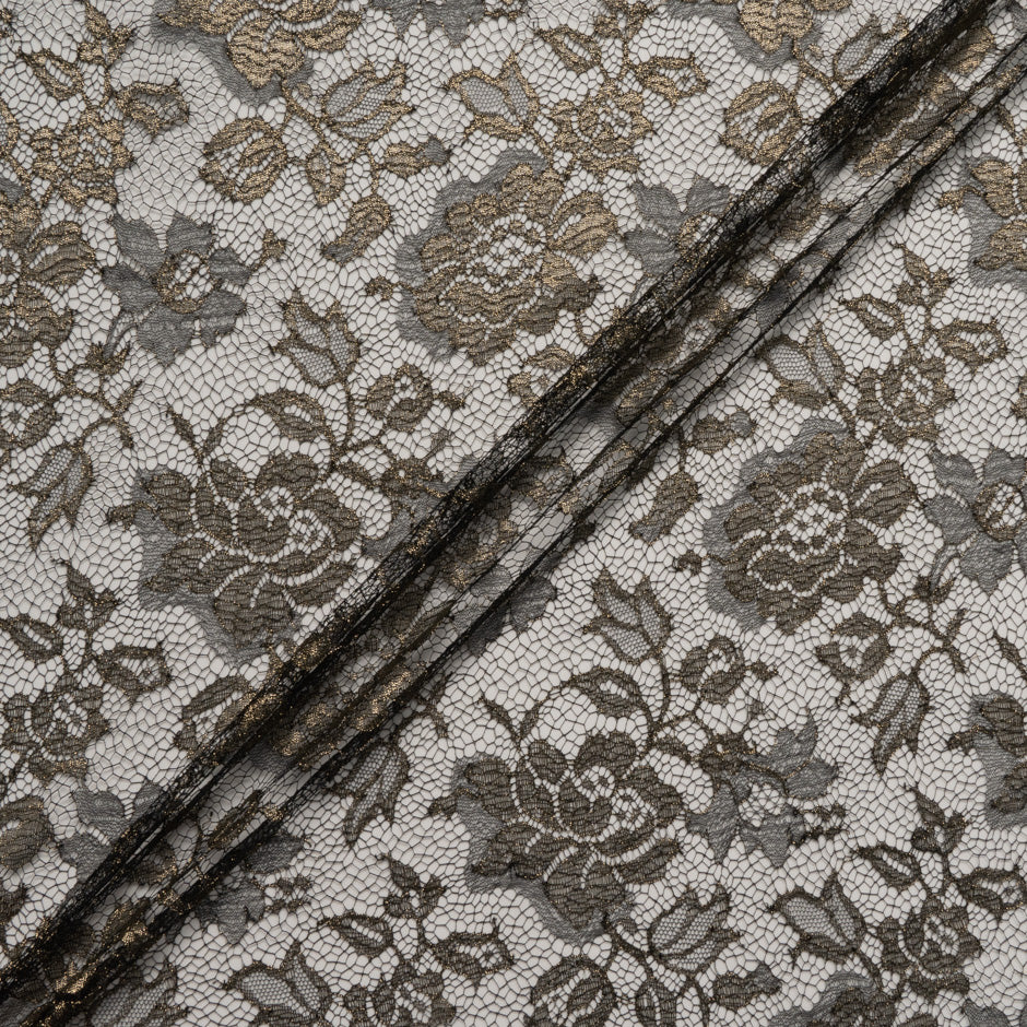 Gold Rose Floral Black Chantilly Lace