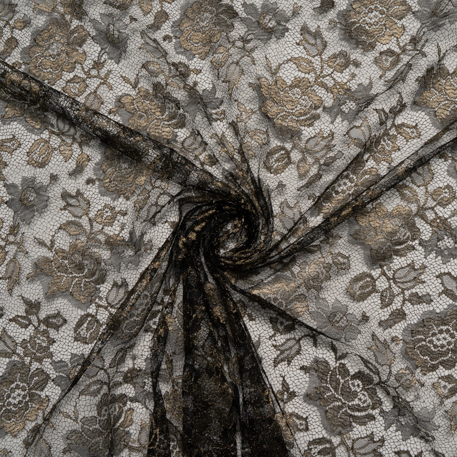 Gold Rose Floral Black Chantilly Lace