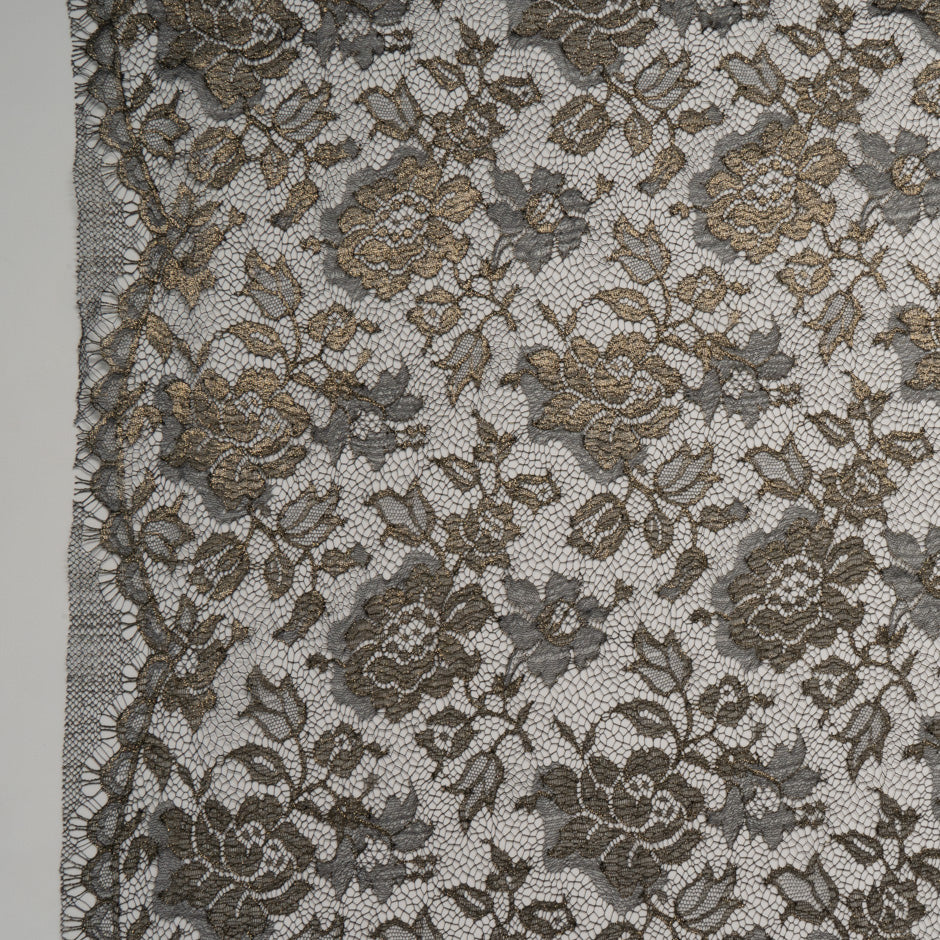 Gold Rose Floral Black Chantilly Lace
