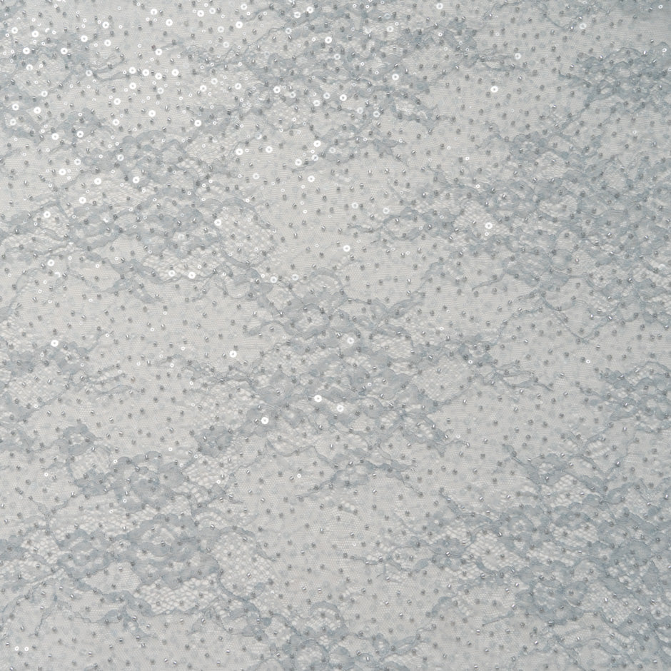 Powder Blue Hand Beaded Chantilly Lace