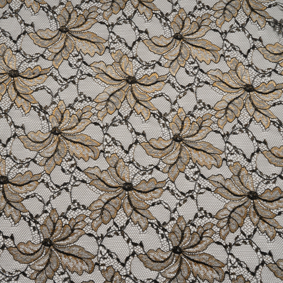 Gold Floral Black Chantilly Lace