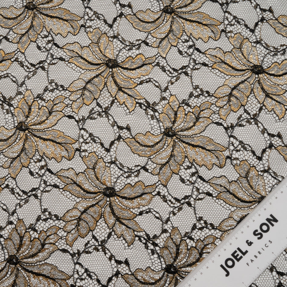 Gold Floral Black Chantilly Lace