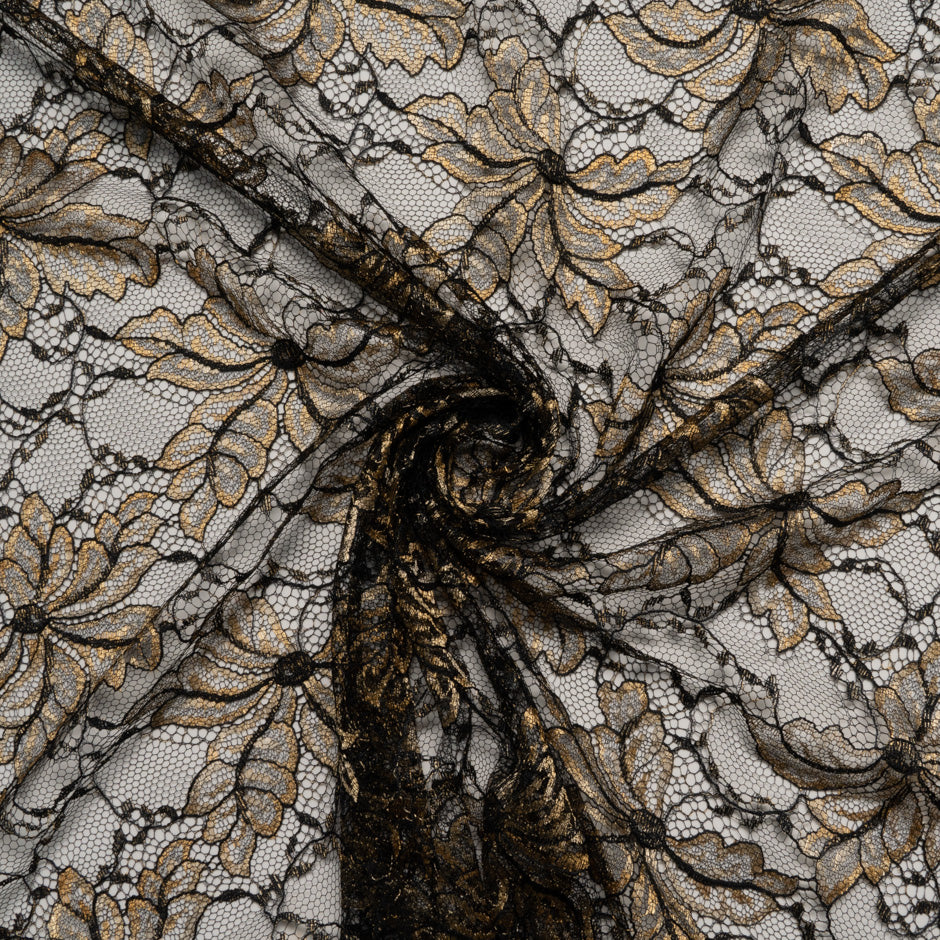 Gold Floral Black Chantilly Lace