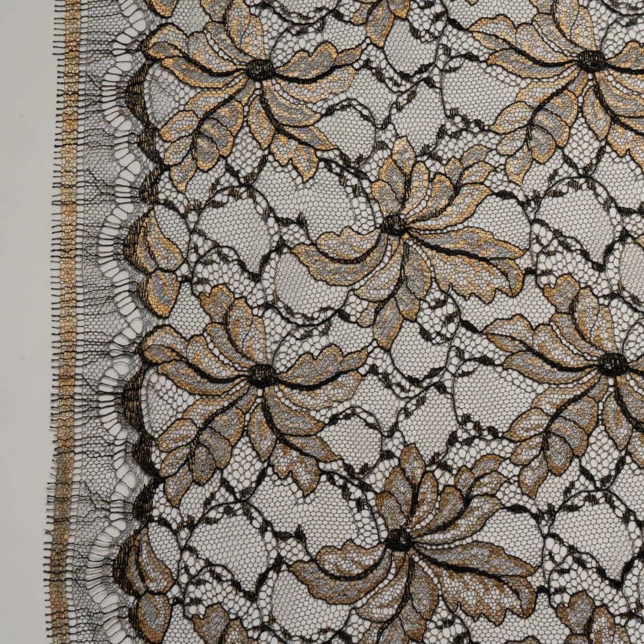 Gold Floral Black Chantilly Lace
