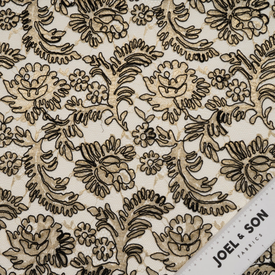 Black Floral Corded Gold Chantilly Lace