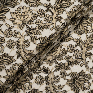 Black Floral Corded Gold Chantilly Lace