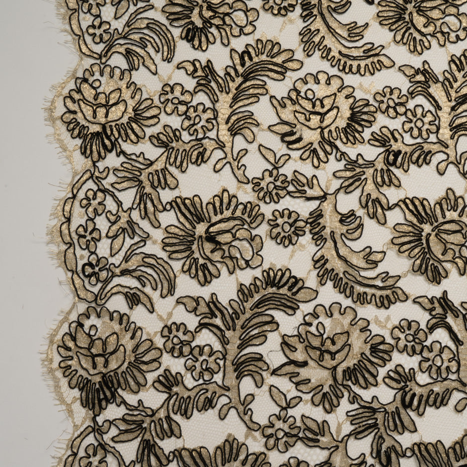 Black Floral Corded Gold Chantilly Lace