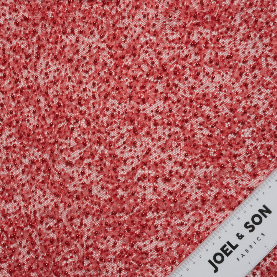 Rich Red Hand Beaded Lace