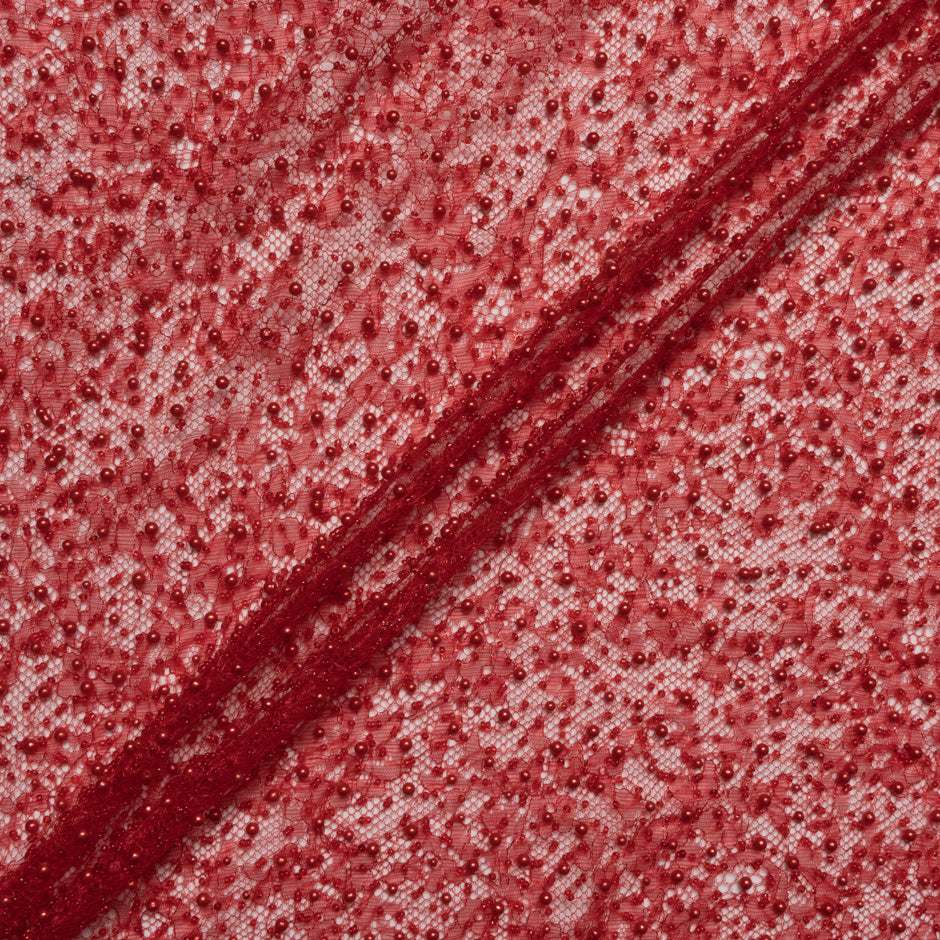 Rich Red Hand Beaded Lace
