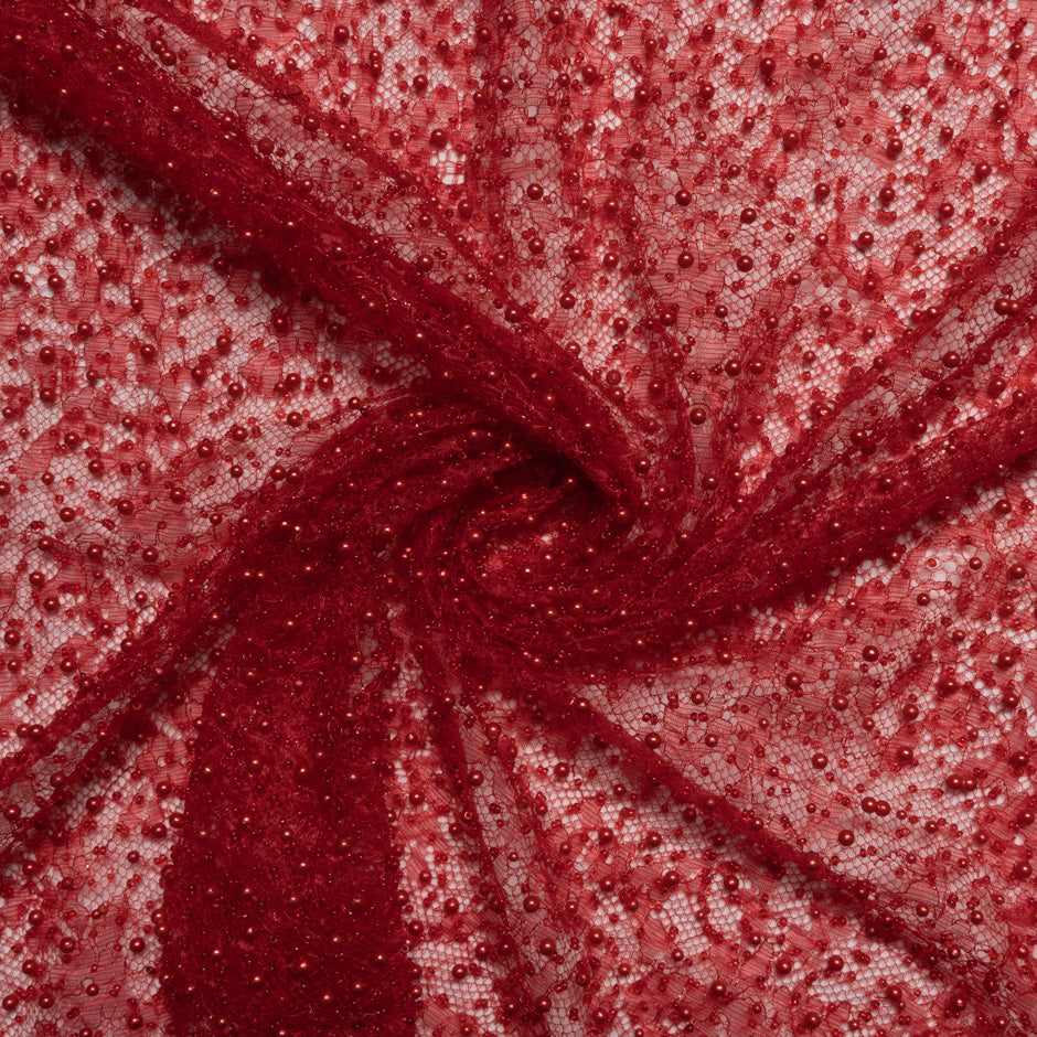 Rich Red Hand Beaded Lace