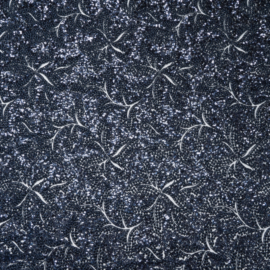 Heavy Floral Sequinned Midnight Blue Tulle