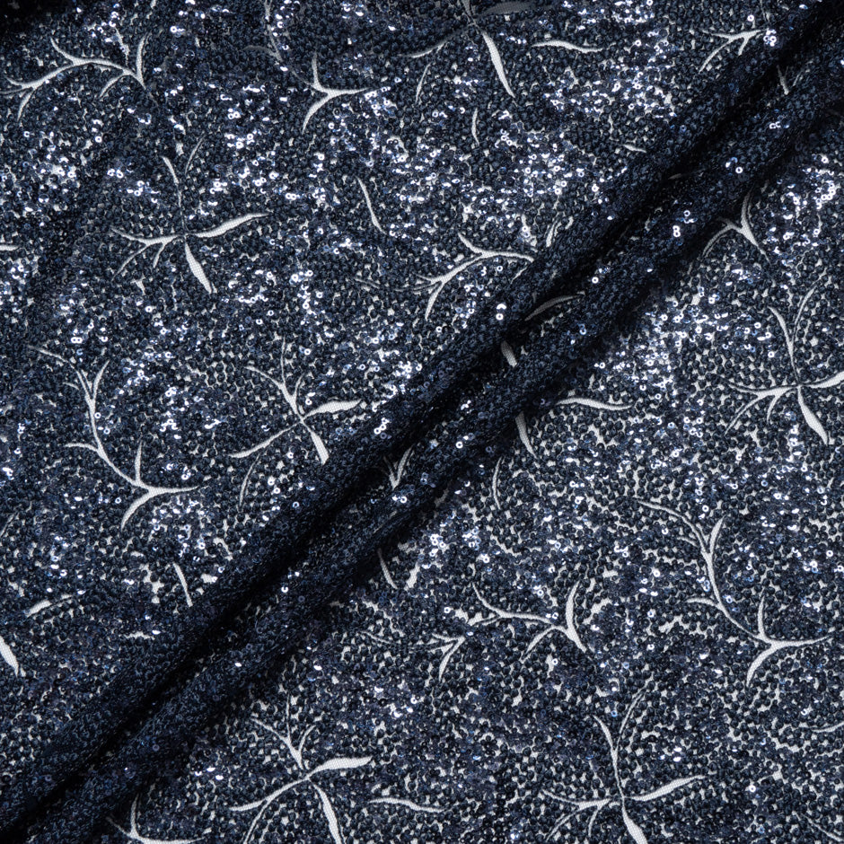 Heavy Floral Sequinned Midnight Blue Tulle