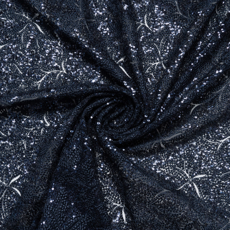 Heavy Floral Sequinned Midnight Blue Tulle