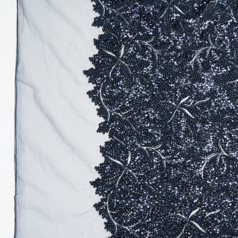 Heavy Floral Sequinned Midnight Blue Tulle