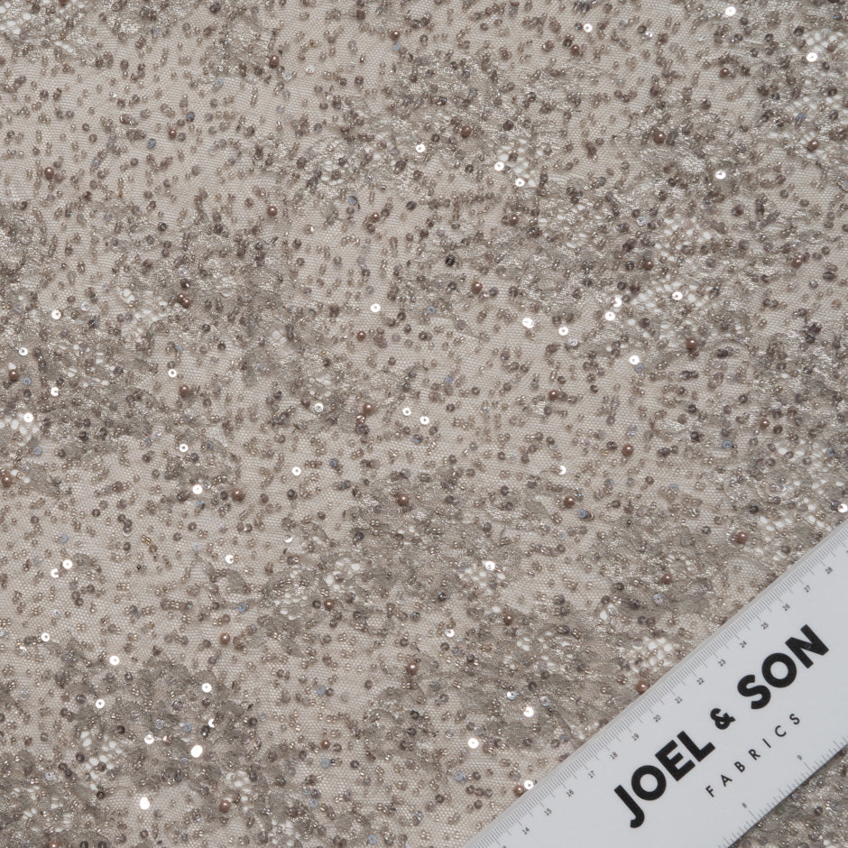 Taupe Hand Beaded Lace