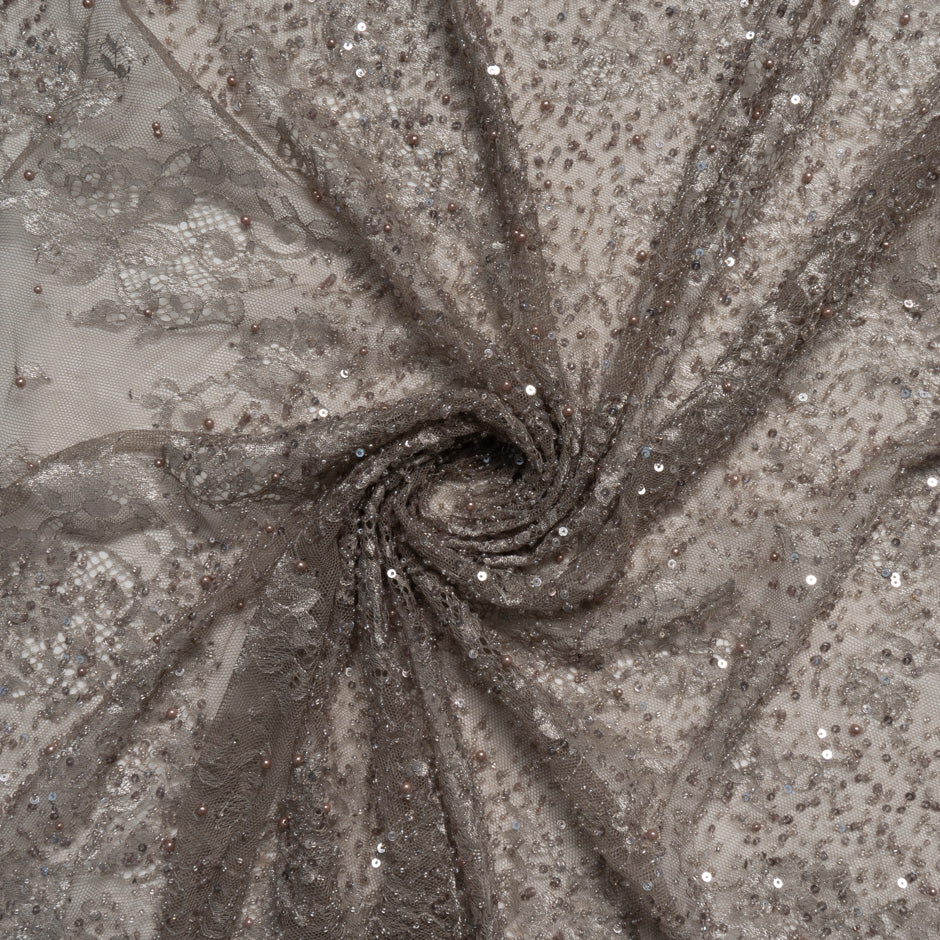 Taupe Hand Beaded Lace