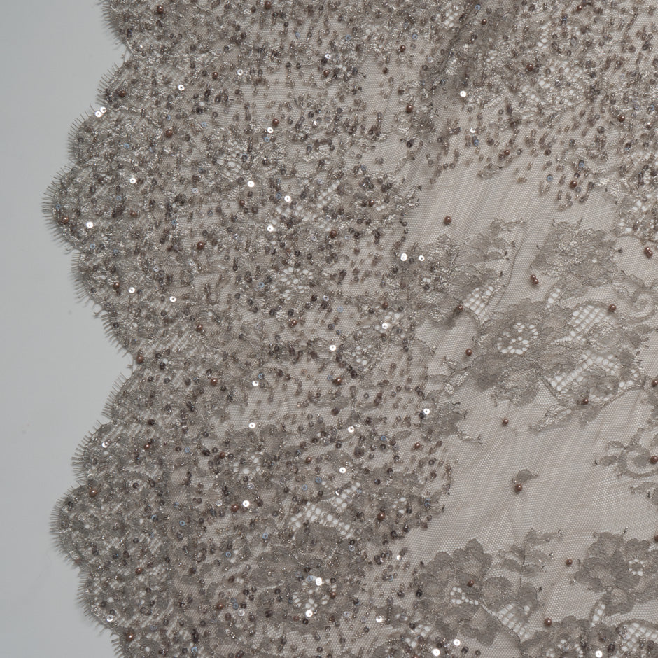 Taupe Hand Beaded Lace