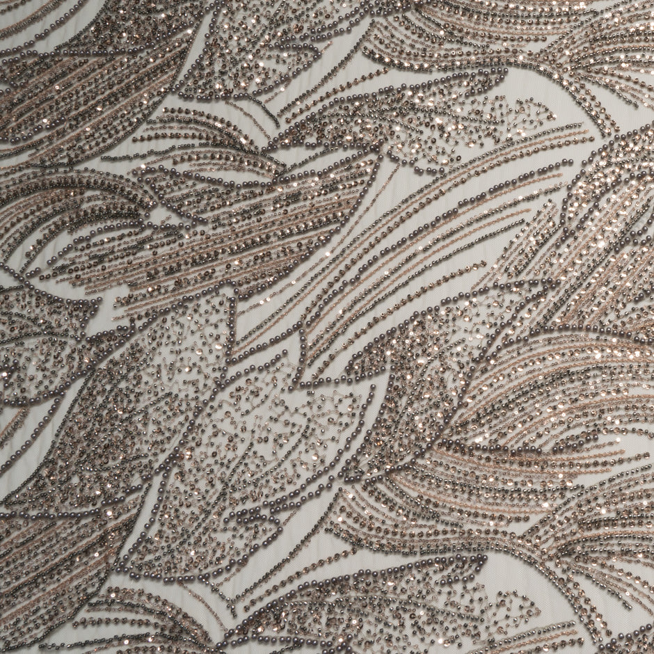 Pewter and Beige Beaded Tulle