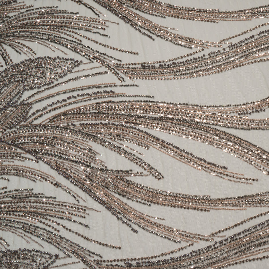 Pewter and Beige Beaded Tulle
