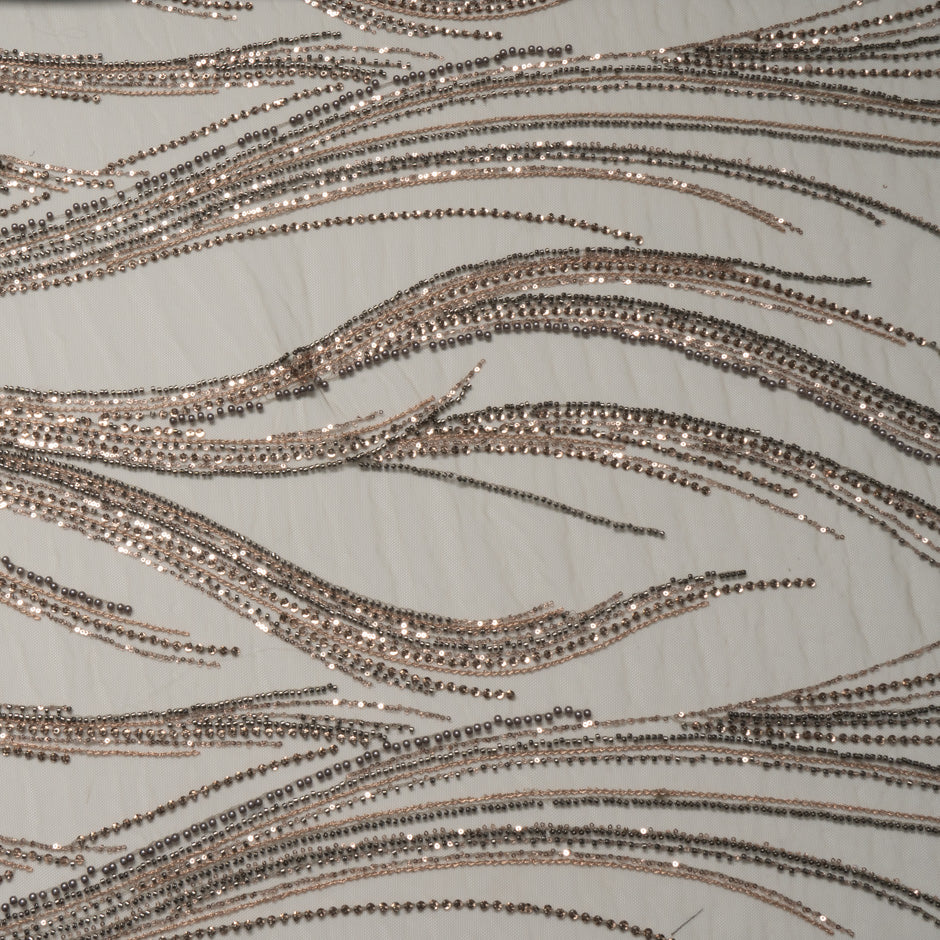 Pewter and Beige Beaded Tulle