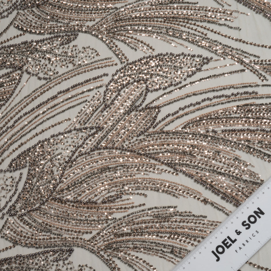 Pewter and Beige Beaded Tulle