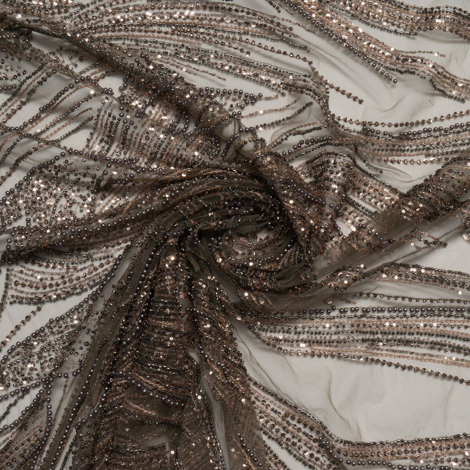 Pewter and Beige Beaded Tulle