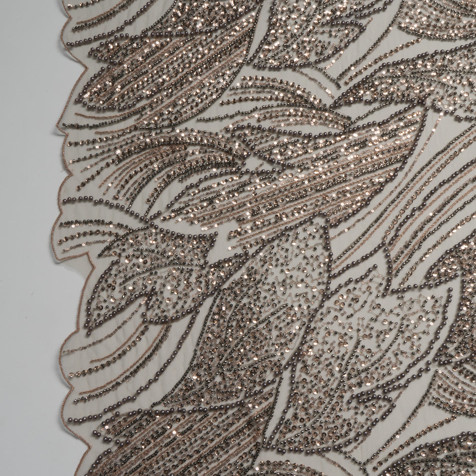Pewter and Beige Beaded Tulle
