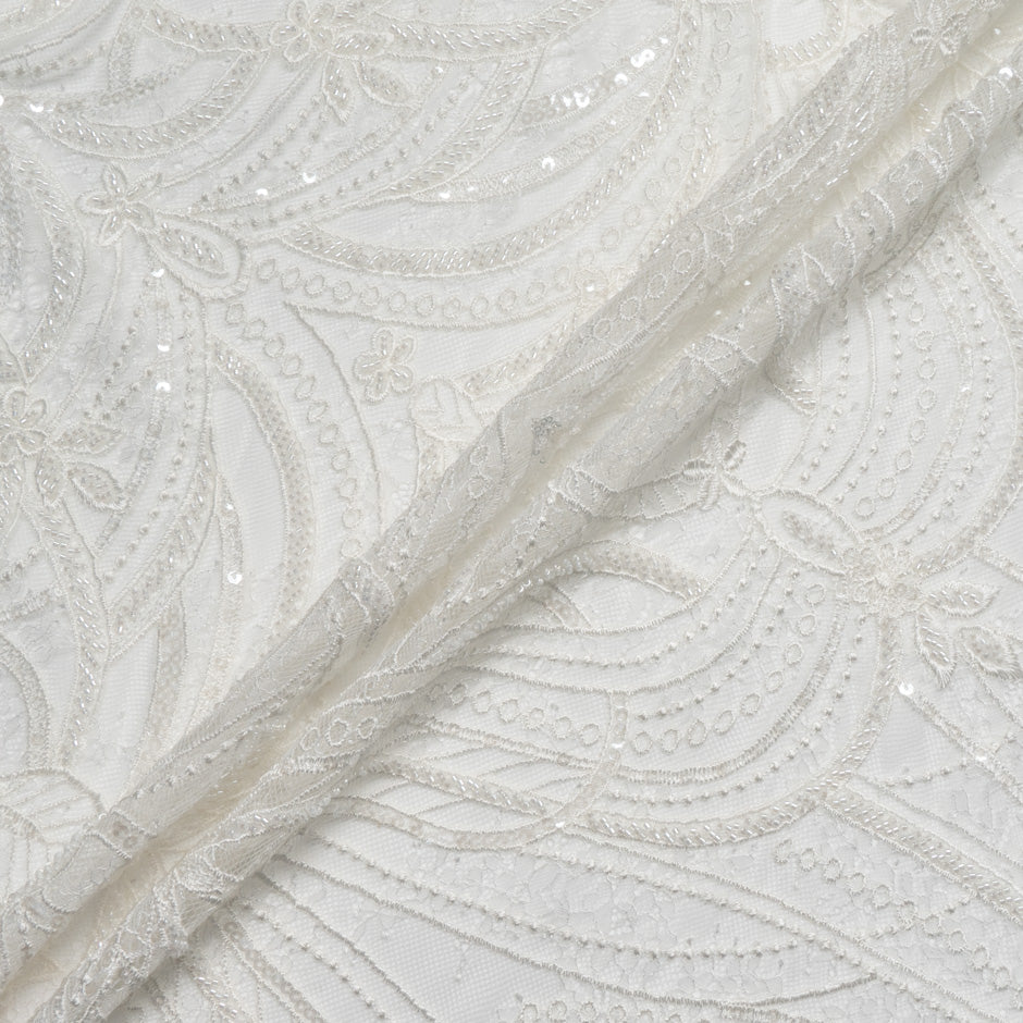 White Hand Beaded Chantilly Lace