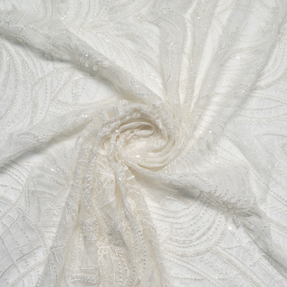 White Hand Beaded Chantilly Lace
