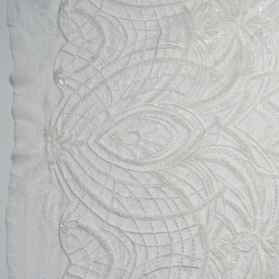 White Hand Beaded Chantilly Lace