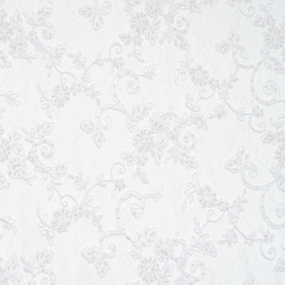 Floral White Beaded Embroidered Tulle
