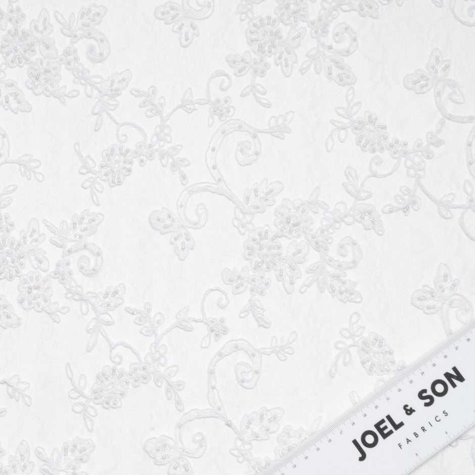 Floral White Beaded Embroidered Tulle