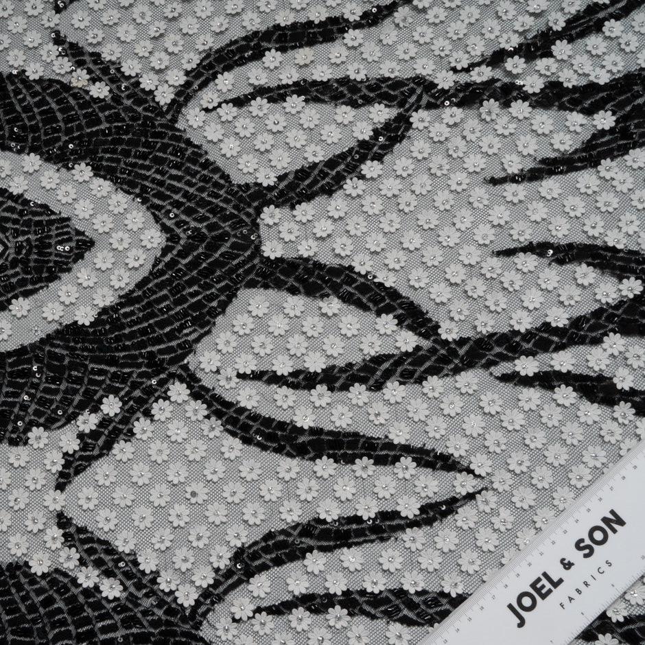 Monochrome Laser Cut Sequinned Embellished Tulle