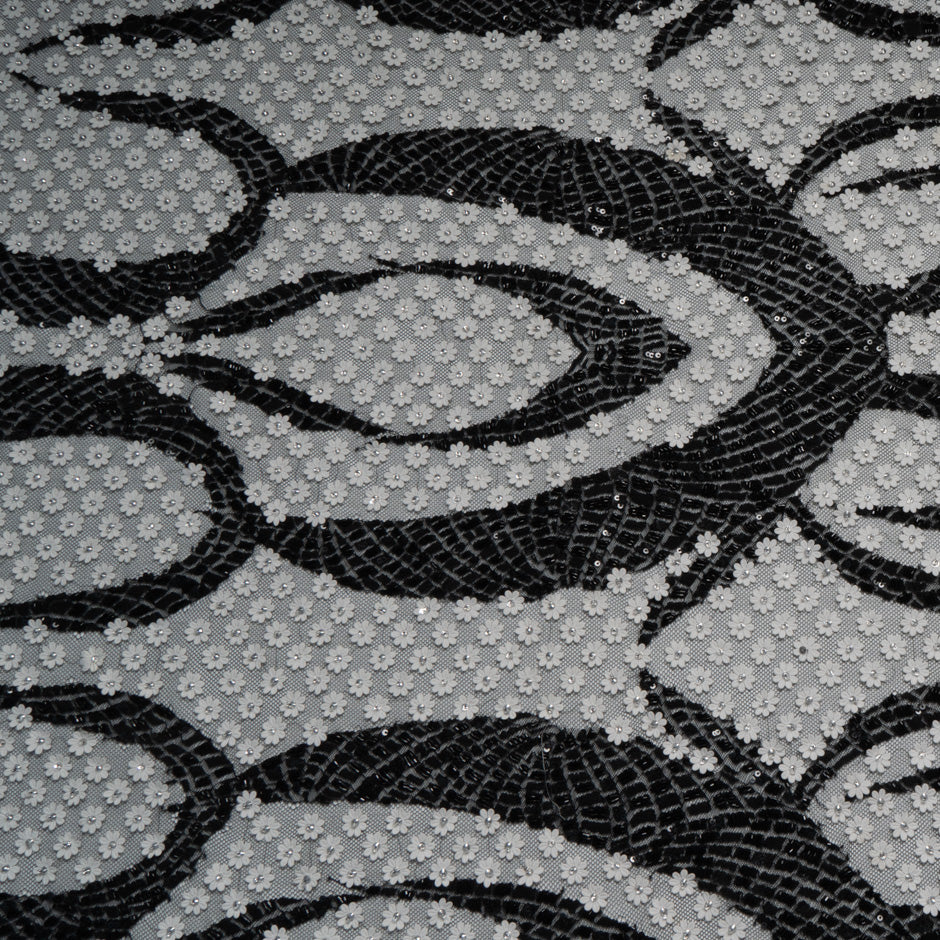 Monochrome Laser Cut Sequinned Embellished Tulle