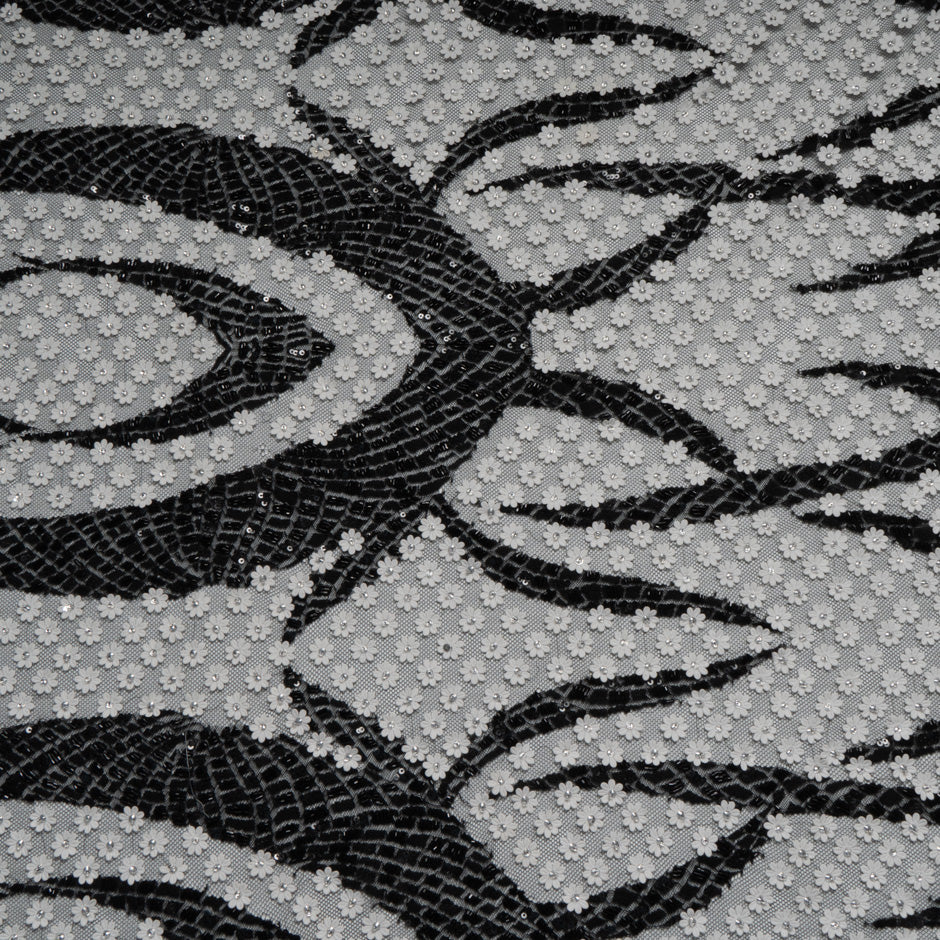 Monochrome Laser Cut Sequinned Embellished Tulle