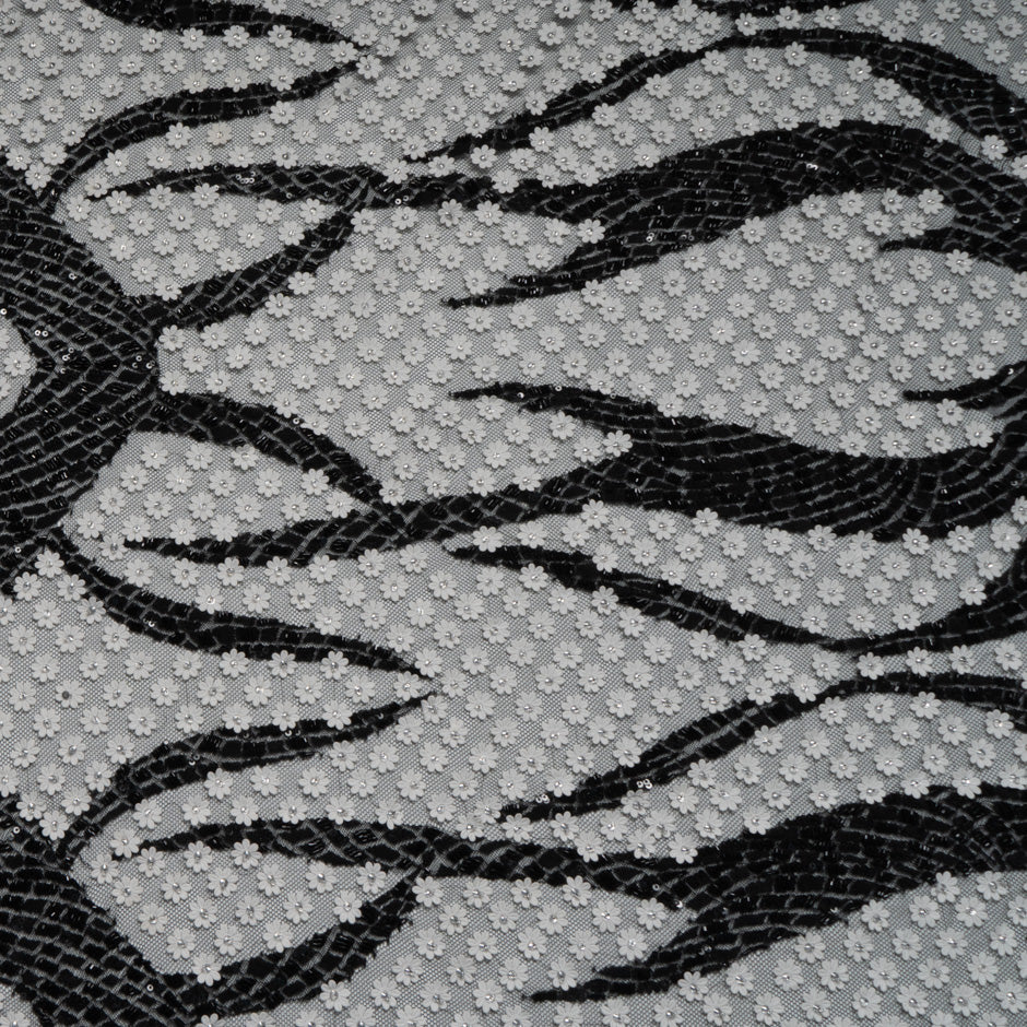 Monochrome Laser Cut Sequinned Embellished Tulle