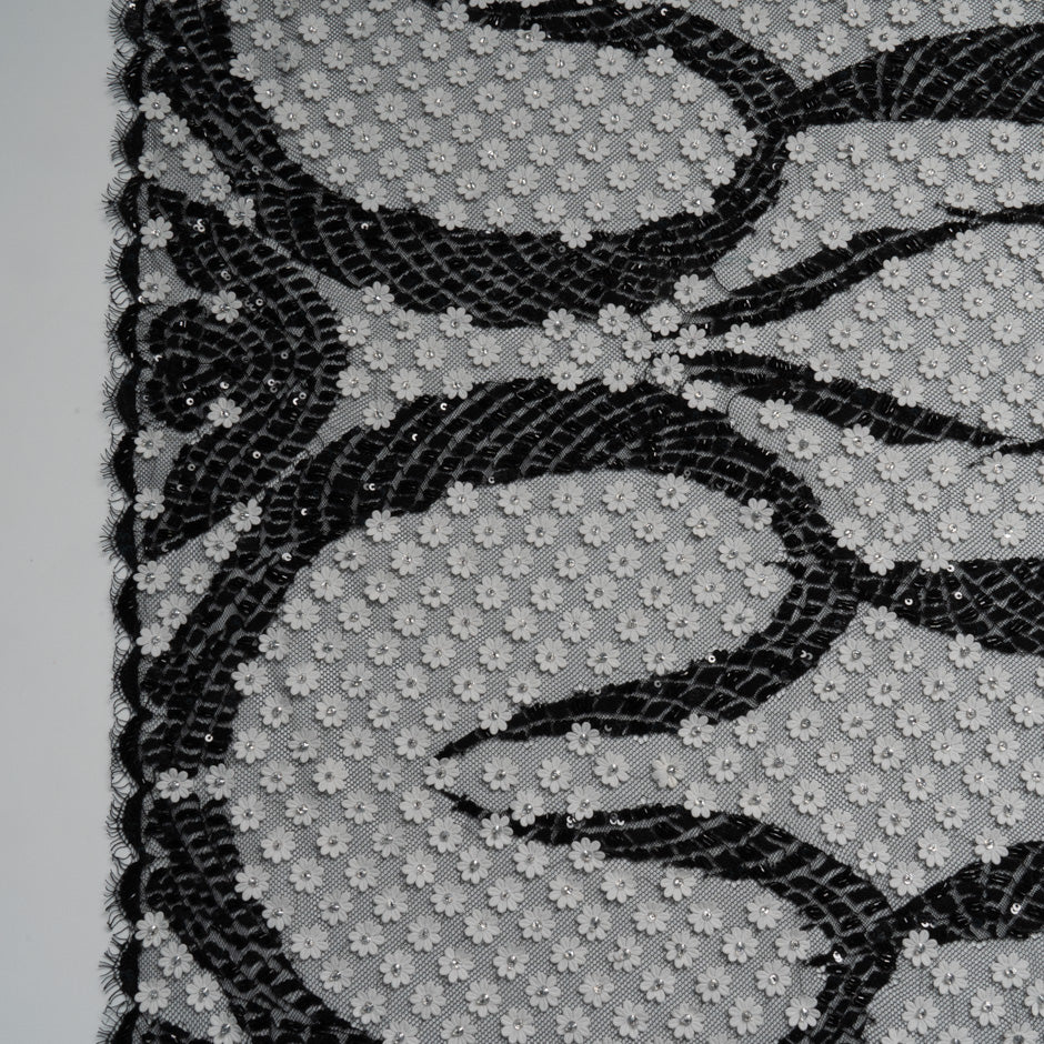 Monochrome Laser Cut Sequinned Embellished Tulle