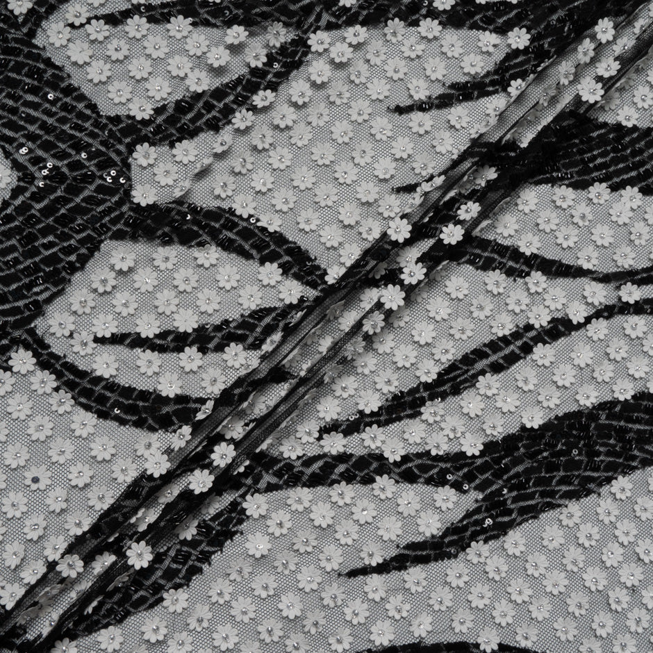 Monochrome Laser Cut Sequinned Embellished Tulle
